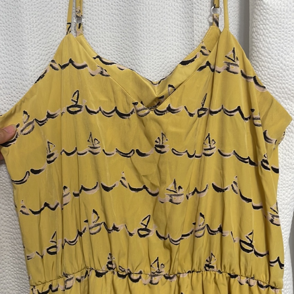 Cute sailboat print mustard yellow high low dress with thin adjustable straps